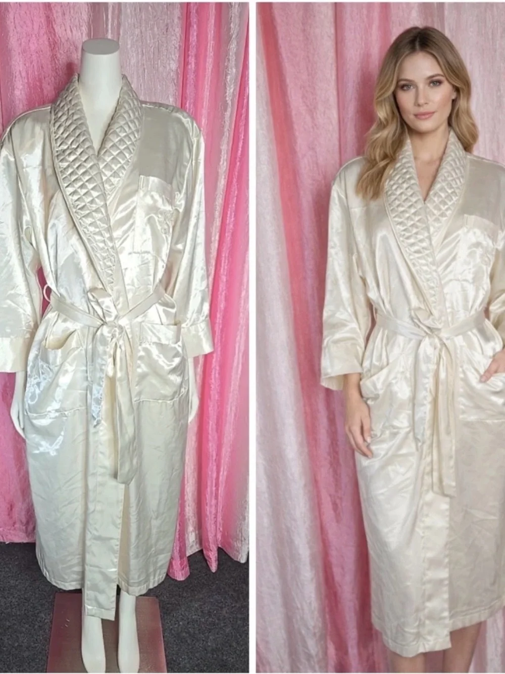 VTG Victoria's Secret Gold Label Ivory Satin Cotton Lined Robe SZ M/L Deadstock
